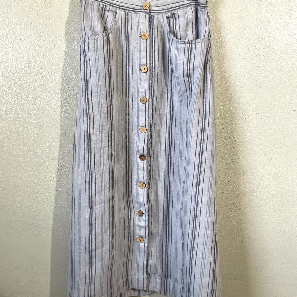 Faherty XS Linen Button Front Stripe Skirt Elastic Waist Coastal Classic Preppy - Picture 1 of 8